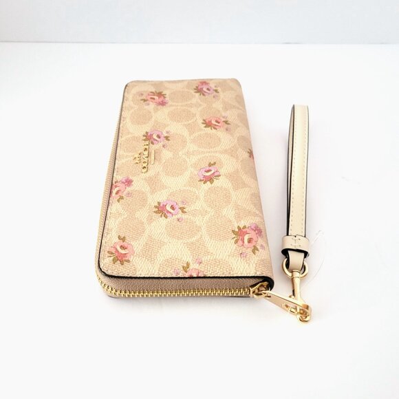 Coach CAR06 Long Zip Around Wallet Floral Print Clutch Wristlet Sand - Picture 4 of 6